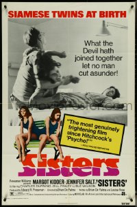 5y1375 SISTERS 1sh 1973 directed by Brian De Palma, Margot Kidder is a set of conjoined twins!