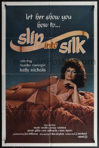 5y1378 SLIP INTO SILK 1sh 1985 sexy barely dressed Hustler covergirl Kelly Nichols!