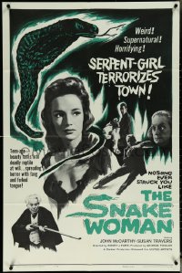 5y1380 SNAKE WOMAN 1sh 1961 sexy serpent-girl Susan Travers terrorizes town, cool art!