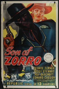 5y1386 SON OF ZORRO 1sh 1947 cool art of the masked hero with gun, Republic serial!