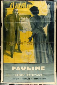 5y0155 PAULINE German 55x84 poster 1914 Dely art of Gertrude Arnold w/ snooping man, rare!