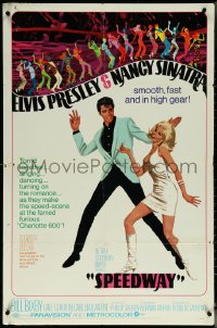 5y1390 SPEEDWAY 1sh 1968 art of Elvis Presley dancing with sexy Nancy Sinatra in boots!