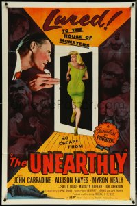 5y1465 UNEARTHLY 1sh 1957 John Carradine, sexy Sally Todd is lured to the house of monsters!