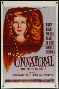 5y1466 UNNATURAL 1sh 1956 Arthur Maria Rabenalt's Alraune, art of Erich von Stroheim & Hildegard Knef