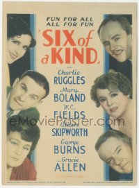 5y0444 SIX OF A KIND mini WC 1934 W.C. Fields, Ruggles, George Burns & Gracie Allen, Boland, rare!