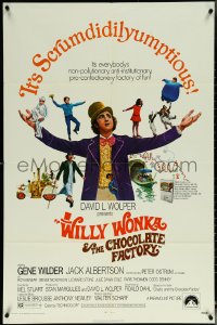 5y1507 WILLY WONKA & THE CHOCOLATE FACTORY 1sh 1971 Gene Wilder, it's scrumdidilyumptious!