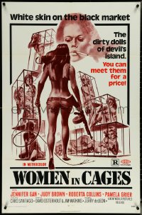 5y1512 WOMEN IN CAGES 1sh 1971 Joe Smith art of sexy caged girls behind bars, warden Pam Grier!