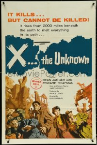 5y1515 X THE UNKNOWN 1sh 1957 it rises from 2000 miles beneath Earth, it kills but cannot be killed!