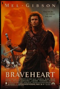 5z0332 BRAVEHEART advance DS 1sh 1995 Mel Gibson as William Wallace in the Scottish Rebellion!