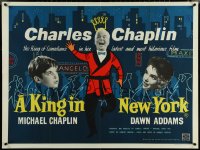 5z0102 KING IN NEW YORK crown style British quad 1957 Charlie Chaplin & sexy Dawn Addams, ultra rare!