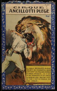 5z0765 CIRQUE ANCILLOTTI PLEGE 12x19 French circus poster 1910s art of man w/head in lion mouth!