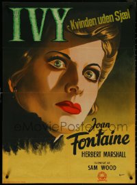 5z0237 IVY Danish 1948 striking Wenzel art of utterly EVIL bad girl Joan Fontaine, ultra rare!