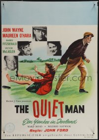 5z0769 QUIET MAN Dutch 1953 great art of John Wayne dragging Maureen O'Hara, John Ford!