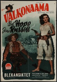 5z0760 PALEFACE Finnish 1948 Bob Hope & sexy Jane Russell with pistols, Kiviharju, ultra rare!