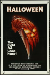 5z0417 HALLOWEEN 1sh 1978 John Carpenter classic, great Bob Gleason art with black ratings box!