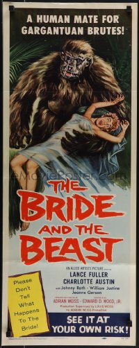 5z0672 BRIDE & THE BEAST insert 1958 Ed Wood classic, great art of fake ape holding sexy girl!