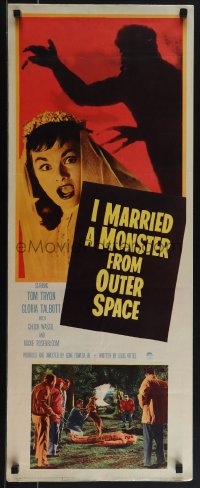 5z0687 I MARRIED A MONSTER FROM OUTER SPACE insert 1958 great image of Gloria Talbott & alien shadow!