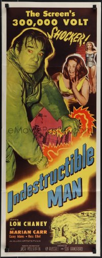 5z0688 INDESTRUCTIBLE MAN insert 1956 Lon Chaney Jr. as inhuman, invincible, inescapable monster!