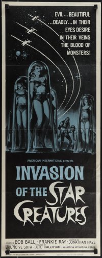 5z0690 INVASION OF THE STAR CREATURES insert 1962 evil, beautiful, monster blood in their veins!