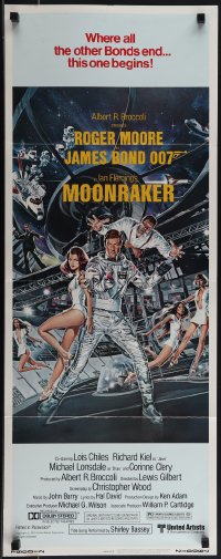 5z0703 MOONRAKER insert 1979 art of Moore as James Bond & sexy Lois Chiles by Goozee!