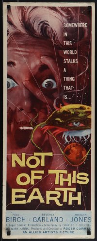 5z0704 NOT OF THIS EARTH insert 1957 classic close art of screaming Beverly Garland & alien monster!