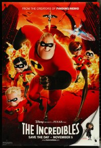 5z0427 INCREDIBLES teaser DS 1sh 2004 Disney/Pixar sci-fi superhero family in action!