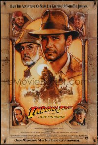 5z0430 INDIANA JONES & THE LAST CRUSADE advance 1sh 1989 Ford/Connery over brown background by Drew!