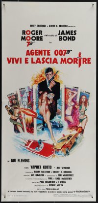 5z0750 LIVE & LET DIE Italian locandina R1970s art of Roger Moore as James Bond & sexy tarot cards!