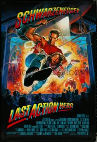 5z0456 LAST ACTION HERO DS 1sh 1993 cool Morgan art of Arnold Schwarzenegger crashing through screen!