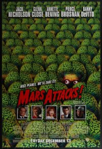 5z0486 MARS ATTACKS! advance DS 1sh 1996 directed by Tim Burton, great image of brainy aliens & cast