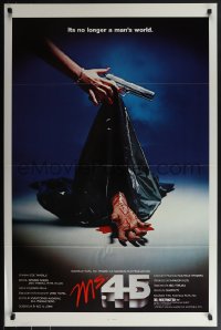 5z0501 MS. .45 1sh 1981 Abel Ferrara cult classic, cool body bag image and bloody hand!