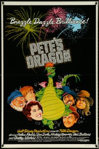 5z0529 PETE'S DRAGON 1sh 1977 Walt Disney, colorful art of cast headshots & dragon by Paul Wenzel!