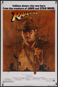 5z0545 RAIDERS OF THE LOST ARK 1sh 1981 great art of adventurer Harrison Ford by Richard Amsel!