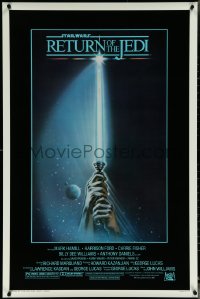 5z0558 RETURN OF THE JEDI 1sh 1983 Star Wars Episode VI, art of hands holding lightsaber by Reamer!