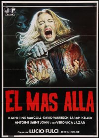 5z0219 BEYOND Spanish 1981 Lucio Fulci, disturbing Sciotti art of girl getting throat slashed!