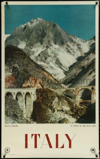 5z0149 ITALY 25x39 Italian travel poster 1960 great image of Apuan Alps at Massa Carrara!