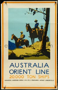 5z0132 ORIENT LINE 25x40 travel poster 1930s Australia, Trompf art of men on horseback, ultra rare!