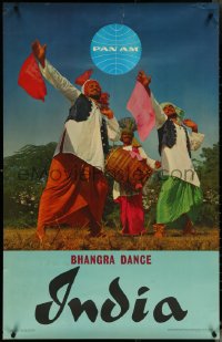 5z0133 PAN AM INDIA 25x39 Indian travel poster 1959 image of a people dancing, ultra rare!