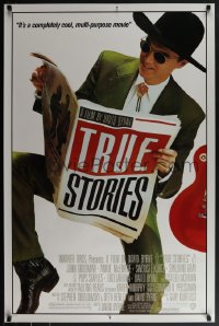 5z0633 TRUE STORIES 1sh 1986 giant image of star & director David Byrne reading newspaper!