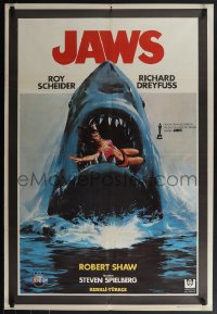 5z0197 JAWS Turkish 1981 best different art of classic man-eating shark with sexy girl in mouth!