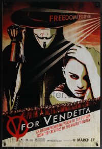 5z0637 V FOR VENDETTA teaser 1sh 2005 Wachowskis, Natalie Portman, Hugo Weaving w/ raised fist!