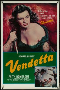 5z0639 VENDETTA 1sh R1979 Howard Hughes, Zamparelli art of sexy bad girl Faith Domergue w/ knife!