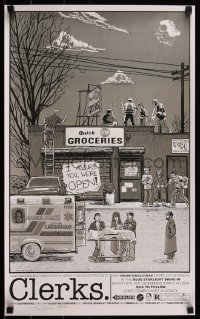 6a1117 CLERKS signed #60/125 16x26 art print 2011 by Timothy Doyle, Black and White!