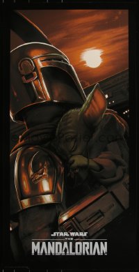 6a0713 MANDALORIAN #189/250 18x36 art print 2020 bounty hunter & 'Baby Yoda' by Ramos, New Horizon!