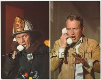 6b0559 TOWERING INFERNO color 11x14 still 1974 split image of Steve McQueen & Paul Newman w/ phones!