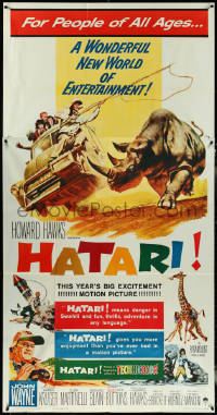 6b0243 HATARI 3sh 1962 Howard Hawks, great Frank McCarthy artwork of John Wayne in Africa!