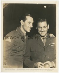 6b1218 DAWN PATROL 8x10 still 1938 c/u of Basil Rathbone telling something funny to Errol Flynn!