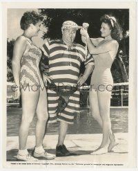 6b1401 RIDE 'EM COWBOY candid 8x10 still 1942 Lou Costello with gun belt & two sexy ladies by pool!