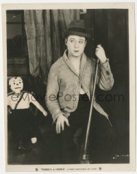 6b1426 THREE'S A CROWD 8x10 still 1927 Harry Langdon holding cane by strange doll in chair!