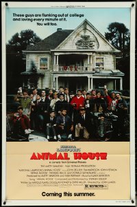 6b0669 ANIMAL HOUSE advance 1sh 1978 portrait of John Belushi & cast in front of frat house!